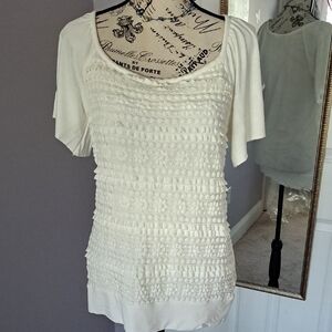 Cream Smocked Short Sleeve Blouse